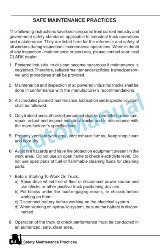 Clark EWP30 Operator Manual OM-722 4 Clark EWP30 Operator Manual OM-722-4