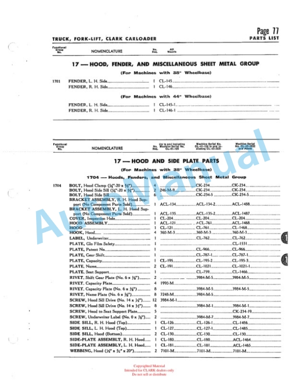 Clark Fork Truck All Code Maintenance Manual and Parts List CL-1698 4 Clark Fork Truck All Code Maintenance Manual and Parts List CL-1698 - Image 4