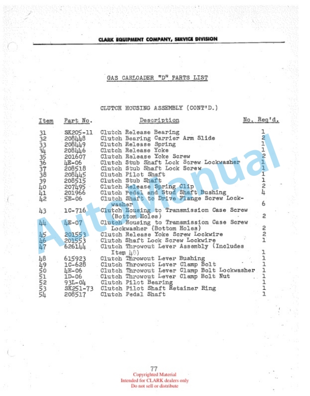 Clark Gas Carloader D Parts Book 2 Clark Gas Carloader D Parts Book-2