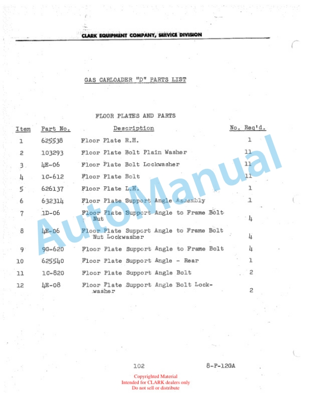 Clark Gas Carloader D Parts Book 3 Clark Gas Carloader D Parts Book-3