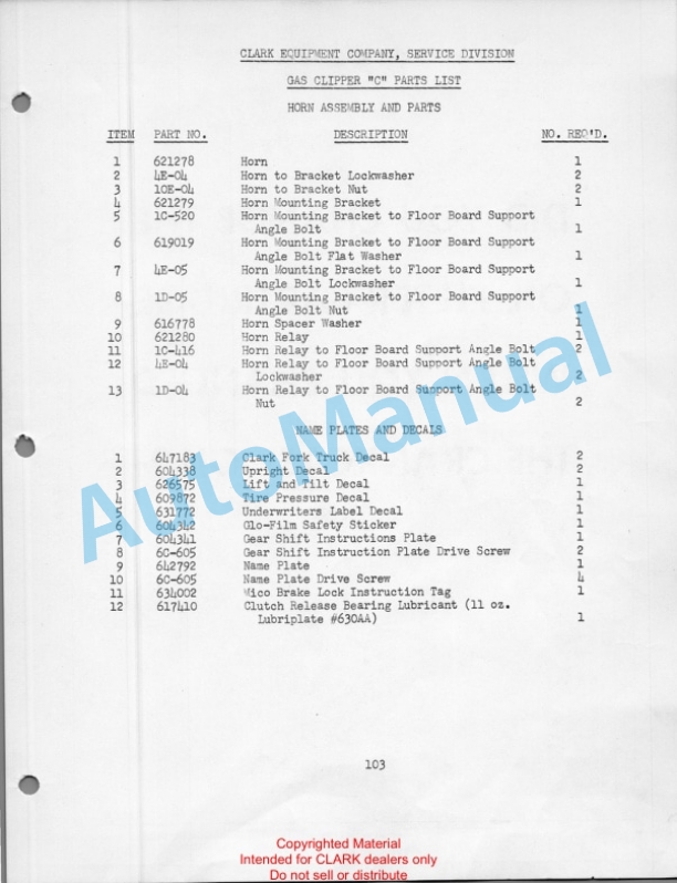 Clark Gas Clipper C Maintenance Manual and Parts Book 43 3 Clark Gas Clipper C Maintenance Manual and Parts Book 43-3