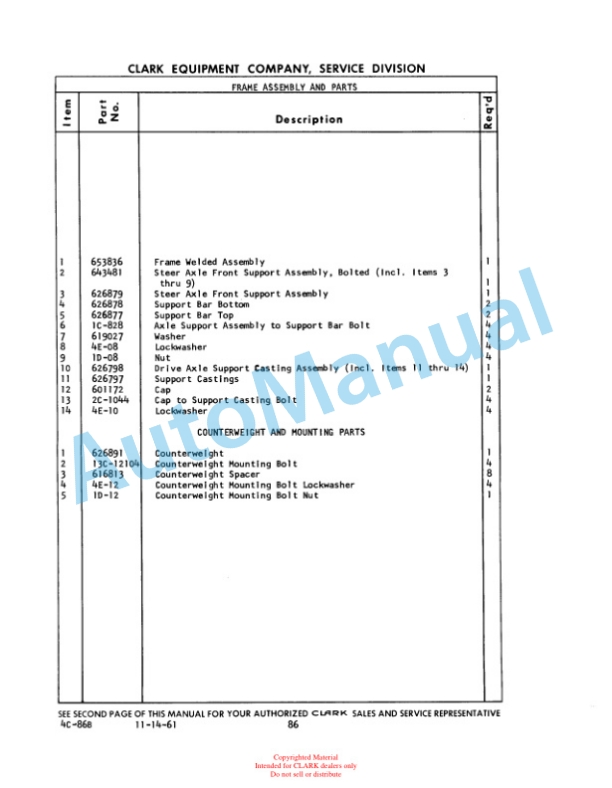 Clark Gas Clipper C Maintenance Manual and Parts Book 4C 571 4 Clark Gas Clipper C Maintenance Manual and Parts Book 4C 571-4