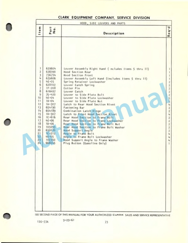 Clark Gas Ultilitruc F Maintenance Manual and Parts Book 12F 518 3 Clark Gas Ultilitruc F Maintenance Manual and Parts Book 12F 518-3