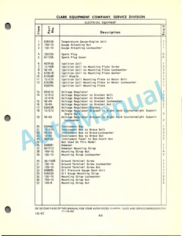 Clark Gas Ultilitruc F Maintenance Manual and Parts Book 12F 518 4 Clark Gas Ultilitruc F Maintenance Manual and Parts Book 12F 518-4
