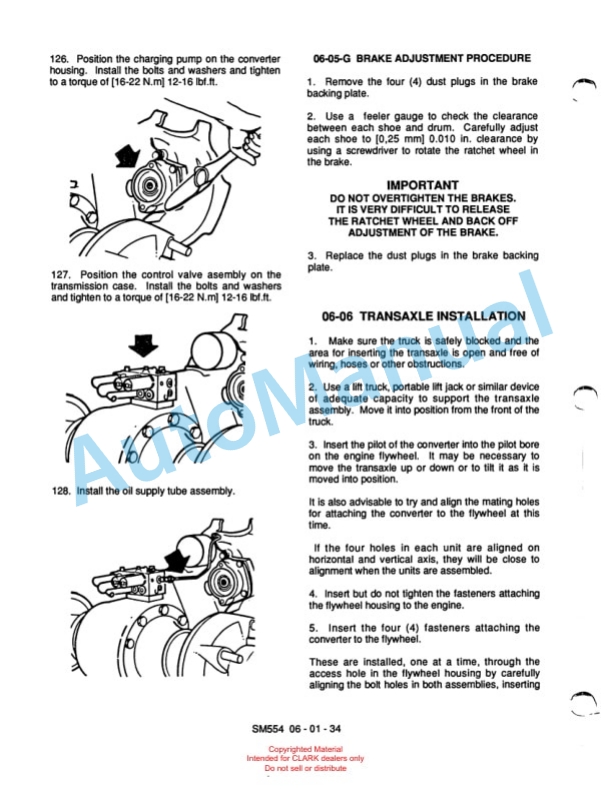 Clark GM127 Service and Adjustment Manual SM-554 2 Clark GM127 Service and Adjustment Manual SM-554-2