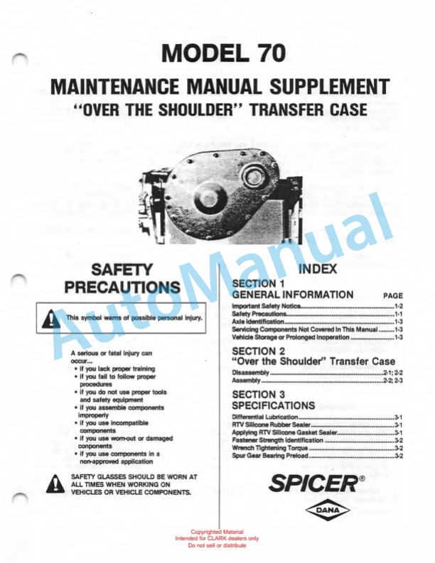 Clark GT 25, 30, 32, 50 Tow Tractor Service Manual SM-553G 3 Clark GT 25, 30, 32, 50 Tow Tractor Service Manual SM-553G-3