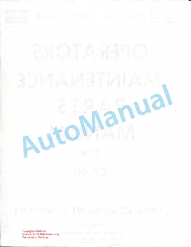 Clark GT, DT 25 Towing Tractor Parts Book X164 6940 2 Clark GT, DT 25 Towing Tractor Parts Book X164 6940-2