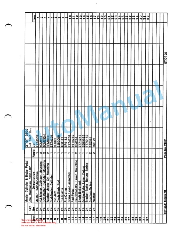 Clark GT, DT 25 Towing Tractor Parts Book X164 6940 3 Clark GT, DT 25 Towing Tractor Parts Book X164 6940-3