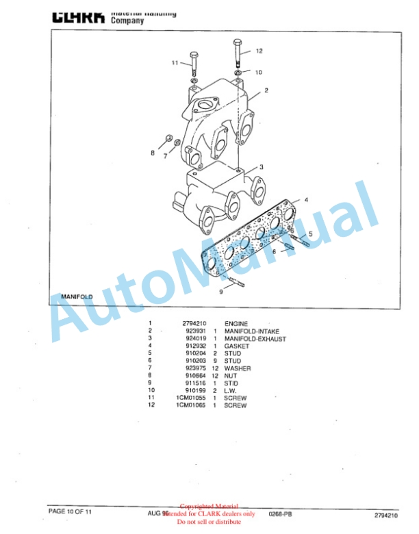 Clark GTDT 25-50 Towing Tractor Parts Book X167 6940 4 Clark GTDT 25-50 Towing Tractor Parts Book X167 6940-4