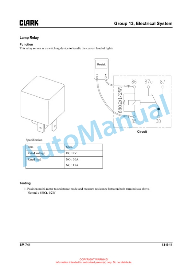 Clark GTS 20, 25, 30, 33 L Service Manual SM-741 3 Clark GTS 20, 25, 30, 33 L Service Manual SM-741 - Image 3