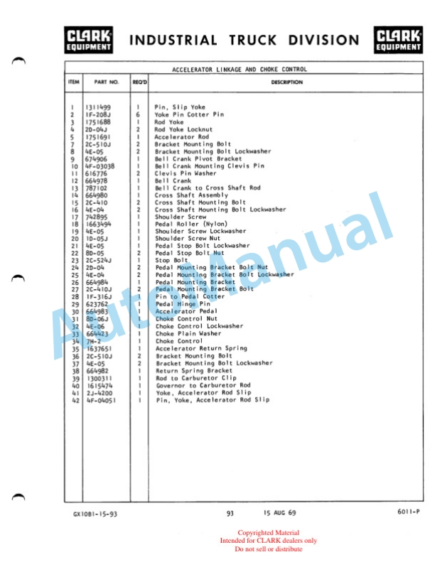 Clark GX10 B1-16 Parts Book 3 Clark GX10 B1-16 Parts Book-3