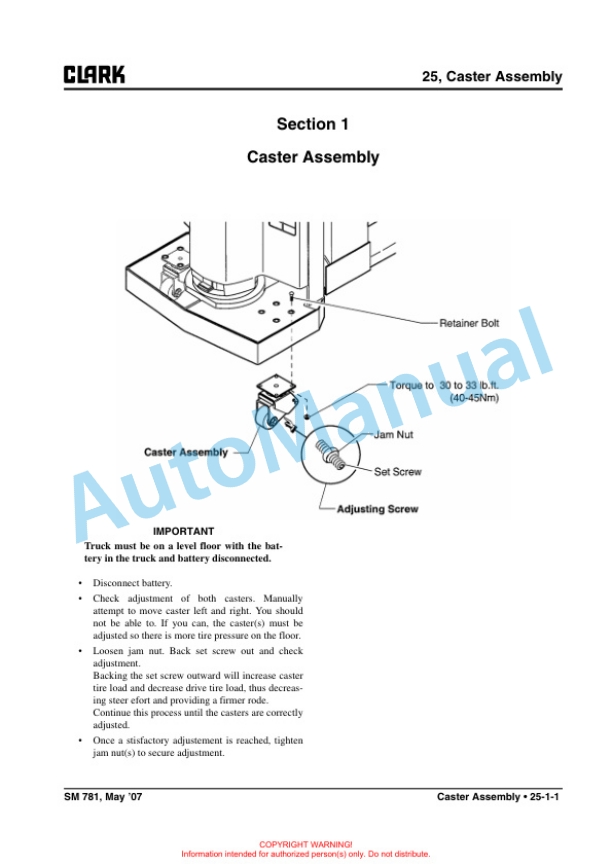 Clark HWX, PWX Service Manual SM-781 4 Clark HWX, PWX Service Manual SM-781 - Image 4