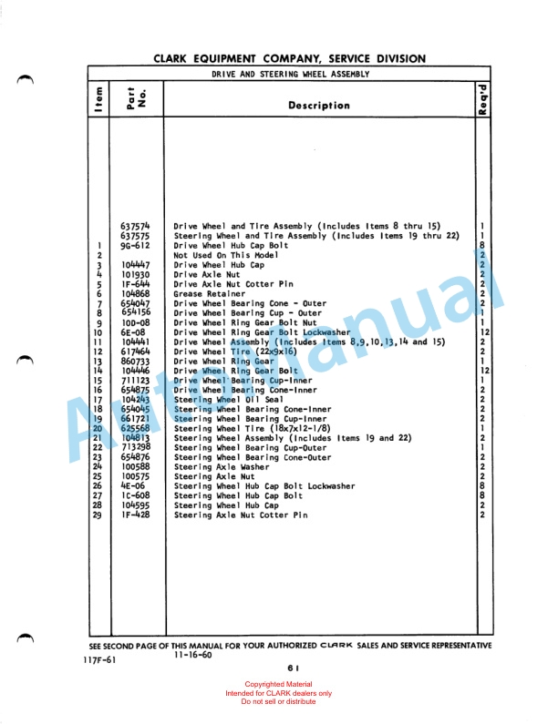 Clark Hydratork Utilitruc F Maintenance Manual and Parts Book 117F 2 Clark Hydratork Utilitruc F Maintenance Manual and Parts Book 117F-2