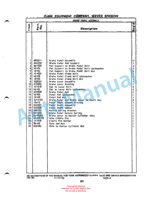 Clark Hydratork Utilitruc F Maintenance Manual and Parts Book 117F 3 Clark Hydratork Utilitruc F Maintenance Manual and Parts Book 117F-3