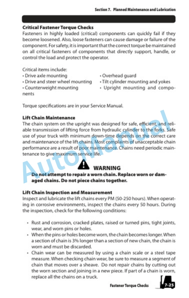 Clark Internal Combustion Lift Truck Operator Manual OM-624 5 Clark Internal Combustion Lift Truck Operator Manual OM-624-5