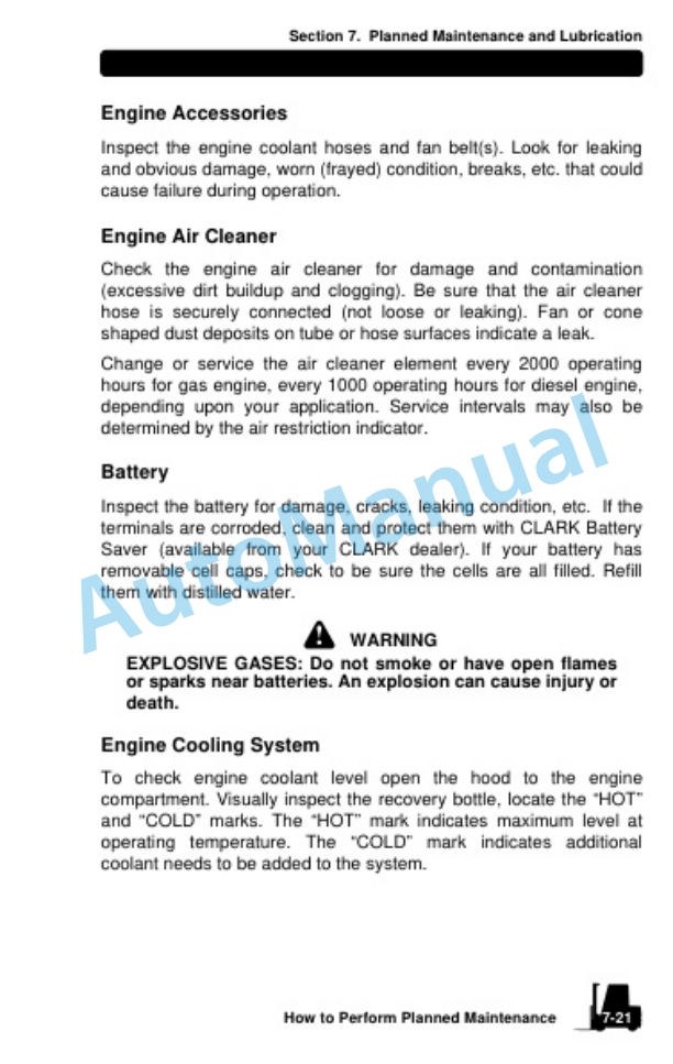 Clark Internal Combustion Lift Truck Operator Manual OM-670 5 Clark Internal Combustion Lift Truck Operator Manual OM-670-5