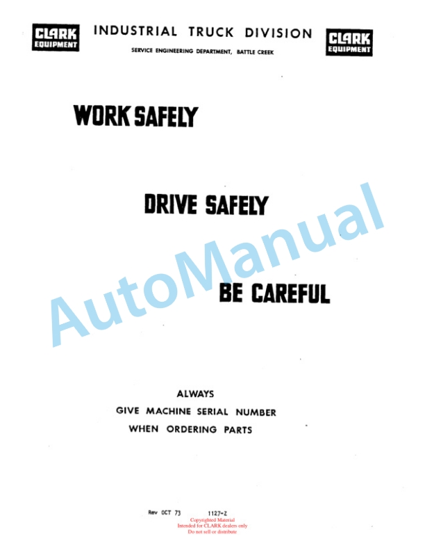 Clark IT 30, IT 40B Overhaul Manual OH-366 2 Clark IT 30, IT 40B Overhaul Manual OH-366-2