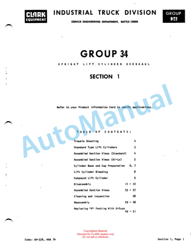 Clark IT 50, IT 60, IT 70, IT 80 Overhaul Instructions OH-443 2 Clark IT 50, IT 60, IT 70, IT 80 Overhaul Instructions OH-443-2