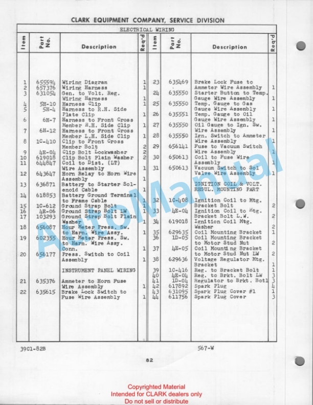 Clark LPGas Clipper C Maintenance Manual and Parts Book 39-C1 3 Clark LPGas Clipper C Maintenance Manual and Parts Book 39-C1-3