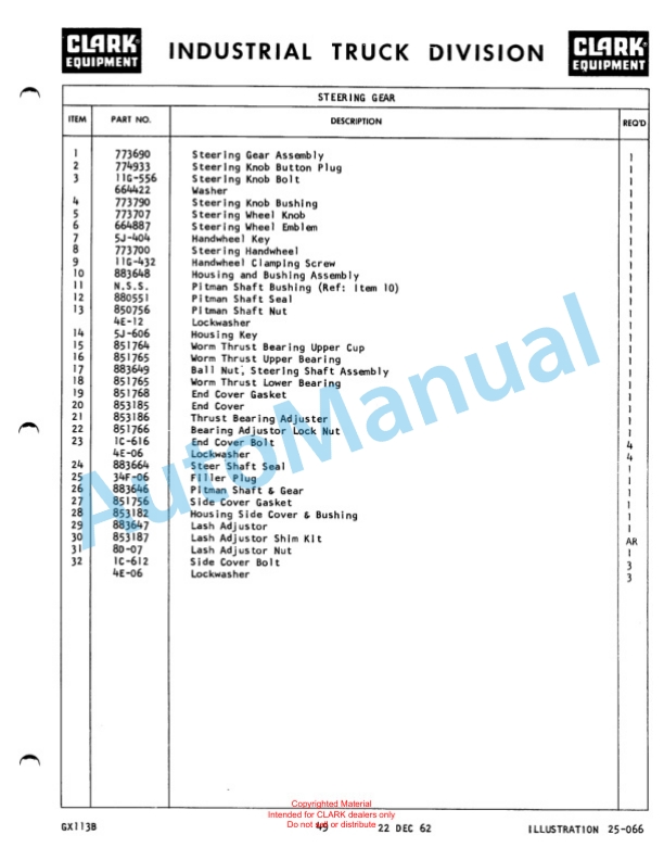 Clark Narrow Aisle Reach Truck Maintenance Manual and Parts Book GX 113B 2 Clark Narrow Aisle Reach Truck Maintenance Manual and Parts Book GX 113B-2