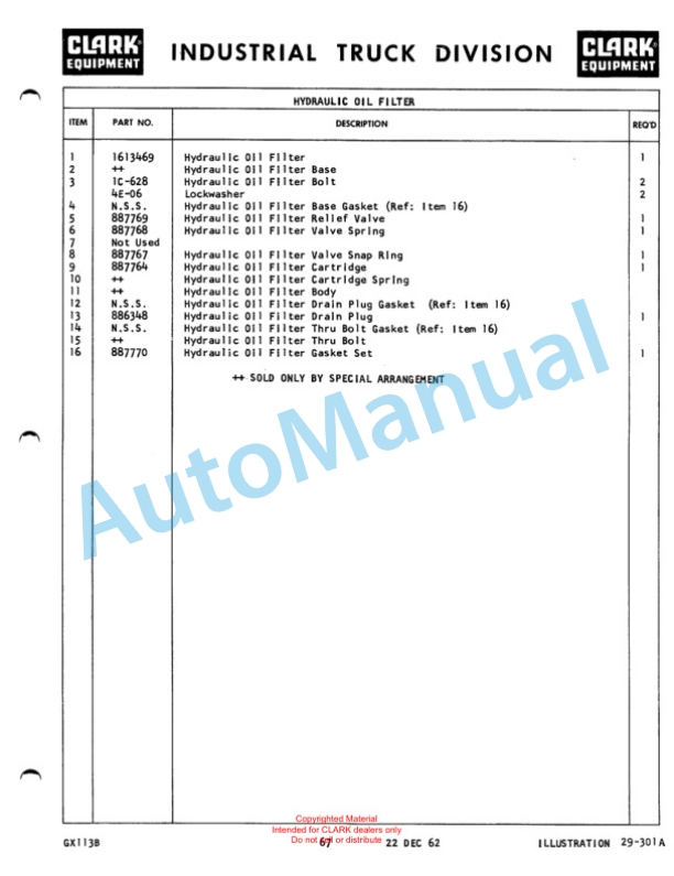 Clark Narrow Aisle Reach Truck Maintenance Manual and Parts Book GX 113B 3 Clark Narrow Aisle Reach Truck Maintenance Manual and Parts Book GX 113B-3