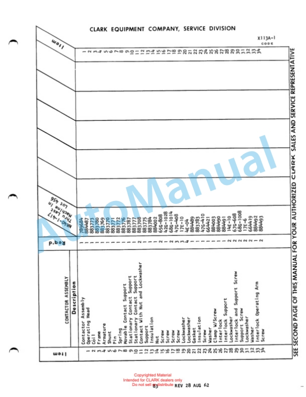 Clark Narrow Aisle Reach Truck Maintenance Manual and Parts Book X113A-1 567 3 Clark Narrow Aisle Reach Truck Maintenance Manual and Parts Book X113A-1 567-3