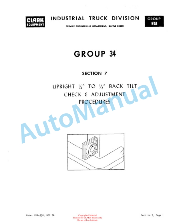 Clark NP 300, NP 500 Planned Maintenance and Adjustment Procedures Manual PMA-374 5 Clark NP 300, NP 500 Planned Maintenance and Adjustment Procedures Manual PMA-374-5