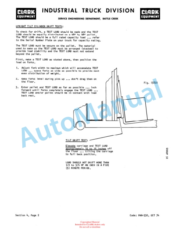 Clark NP-300 Planned Maintenance and Adjustment Procedures Manual PMA-423 3 Clark NP-300 Planned Maintenance and Adjustment Procedures Manual PMA-423-3
