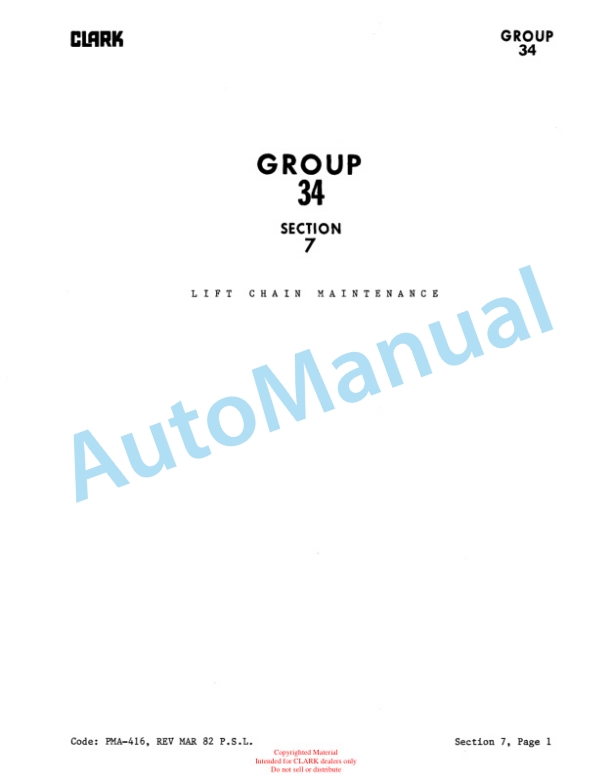 Clark NP-300 Planned Maintenance and Adjustment Procedures Manual PMA-423 5 Clark NP-300 Planned Maintenance and Adjustment Procedures Manual PMA-423-5
