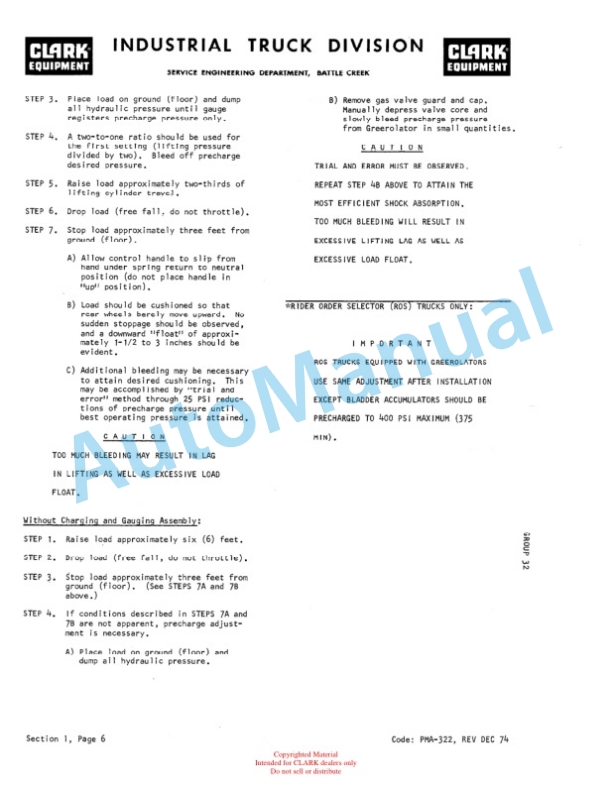 Clark NP-500 Planned Maintenance and Adjustment Procedures Manual PMA-424 3 Clark NP-500 Planned Maintenance and Adjustment Procedures Manual PMA-424-3