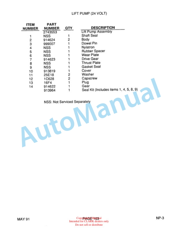 Clark NP15, NP15D, NP20, NP22 Truck Parts Manual NP-3 1st 2 Clark NP15, NP15D, NP20, NP22 Truck Parts Manual NP-3 1st-2