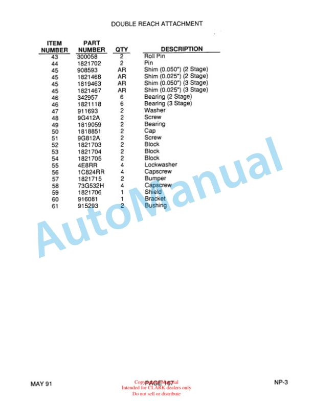 Clark NP15, NP15D, NP20, NP22 Truck Parts Manual NP-3 1st 5 Clark NP15, NP15D, NP20, NP22 Truck Parts Manual NP-3 1st-5