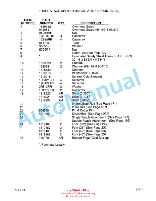 Clark NP15, NP15D, NP20, NP22 Truck Parts Manual NP-4 1st 3 Clark NP15, NP15D, NP20, NP22 Truck Parts Manual NP-4 1st-3
