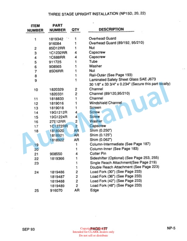 Clark NP15, NP15D, NP20, NP22 Truck Parts Manual NP-5 3 Clark NP15, NP15D, NP20, NP22 Truck Parts Manual NP-5-3