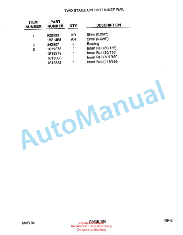 Clark NP15, NP15D, NP20, NP22 Truck Parts Manual NP-6 3 Clark NP15, NP15D, NP20, NP22 Truck Parts Manual NP-6-3