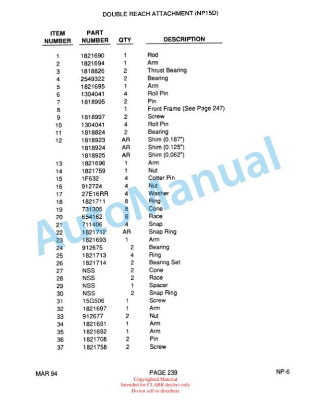 Clark NP15, NP15D, NP20, NP22 Truck Parts Manual NP-6 5 Clark NP15, NP15D, NP20, NP22 Truck Parts Manual NP-6-5