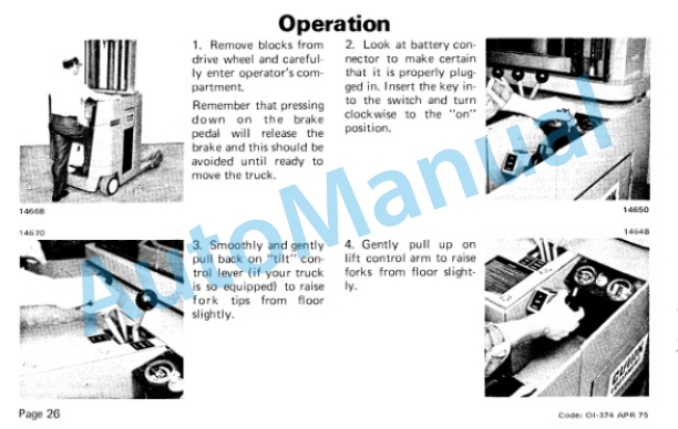 Clark NP300, NP500, NS300 Narrow Aisle Truck W, WO Reach Operator Instructions OI-374 4 Clark NP300, NP500, NS300 Narrow Aisle Truck W, WO Reach Operator Instructions OI-374-4