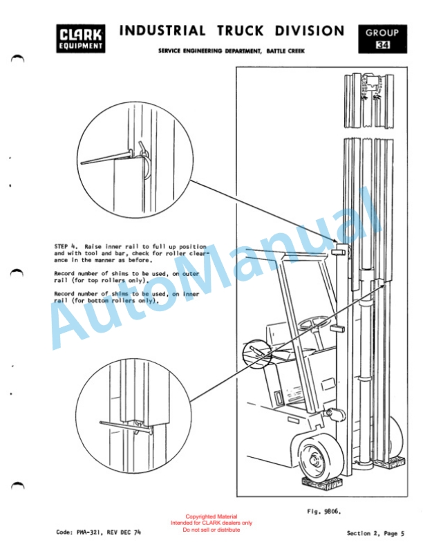 Clark NP500 Narrow Aisle Planned Maintenance and Adjustment Procedures Manual PMA-330 5 Clark NP500 Narrow Aisle Planned Maintenance and Adjustment Procedures Manual PMA-330-5