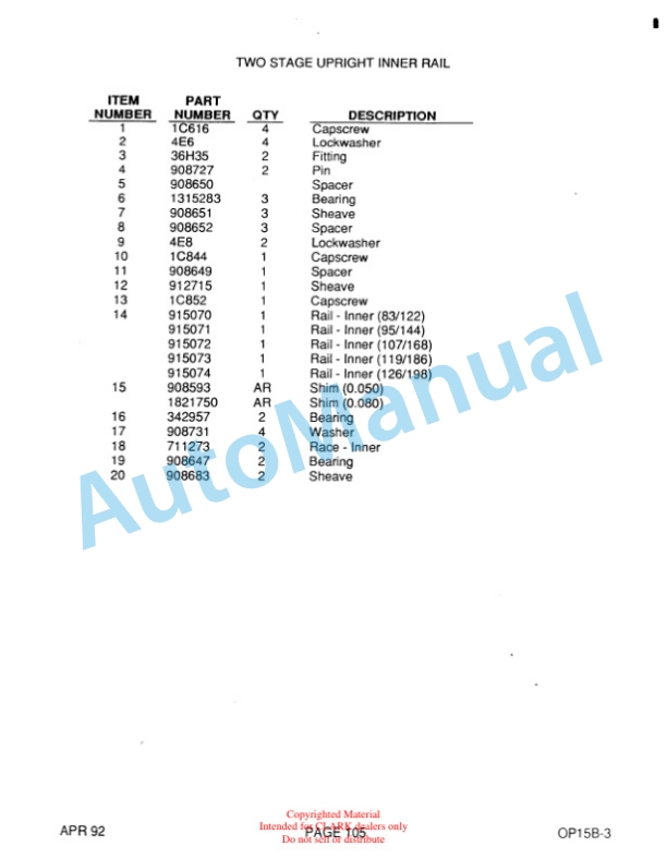 Clark OP15B Parts Manual OP15B-3 3 Clark OP15B Parts Manual OP15B-3-3