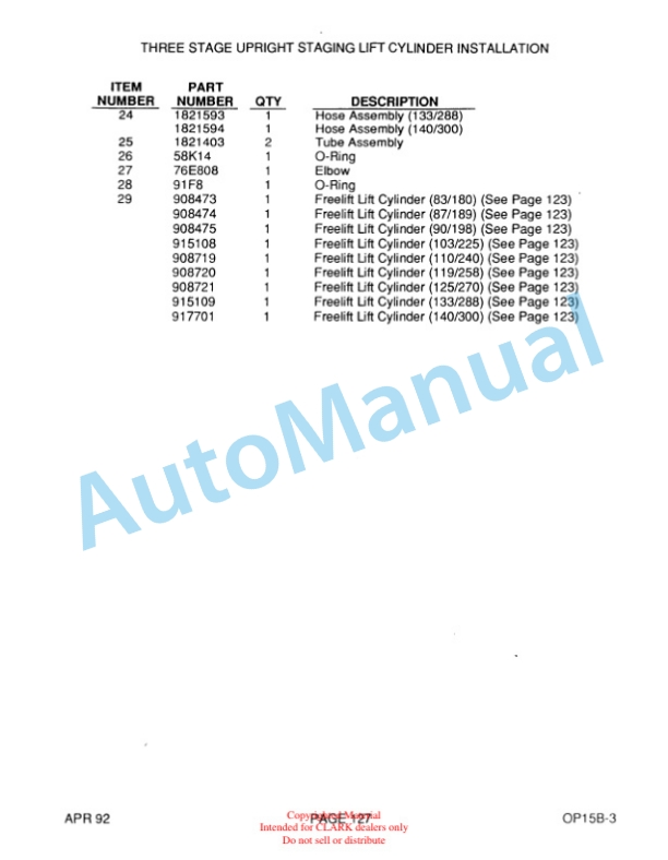Clark OP15B Parts Manual OP15B-3 5 Clark OP15B Parts Manual OP15B-3-5