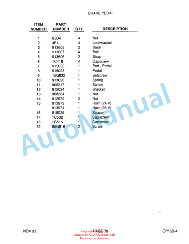Clark OP15B Parts Manual OP15B-4 2 Clark OP15B Parts Manual OP15B-4-2