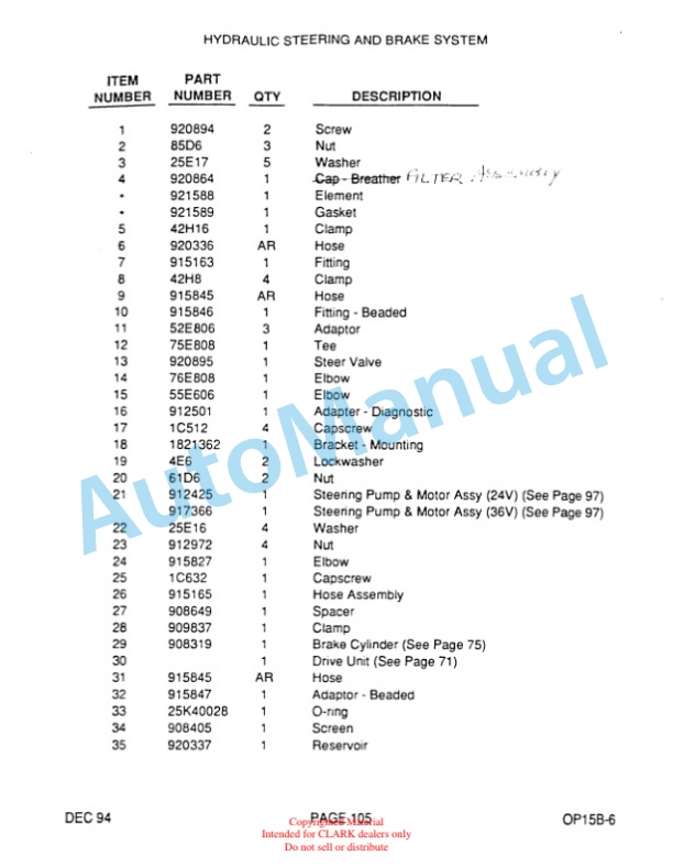 Clark OP15B Parts Manual OP15B-6 3 Clark OP15B Parts Manual OP15B-6-3