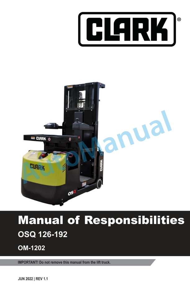 Clark OSQ 126-192 Manual of Responsibilities OM-1202
