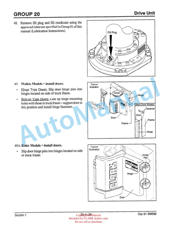 Clark P-25, HWP-25, PWD-25, HWD-25, P-30, HWP-30, PWP-30, HWD-30, HWD-36, PWD-36 Service Manual SM-568 3 Clark P-25, HWP-25, PWD-25, HWD-25, P-30, HWP-30, PWP-30, HWD-30, HWD-36, PWD-36 Service Manual SM-568 - Image 3