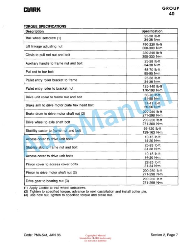 Clark P 465, HWP 465 Planned Maintenance and Adjustment Procedures Manual PMA-541 4 Clark P 465, HWP 465 Planned Maintenance and Adjustment Procedures Manual PMA-541-4