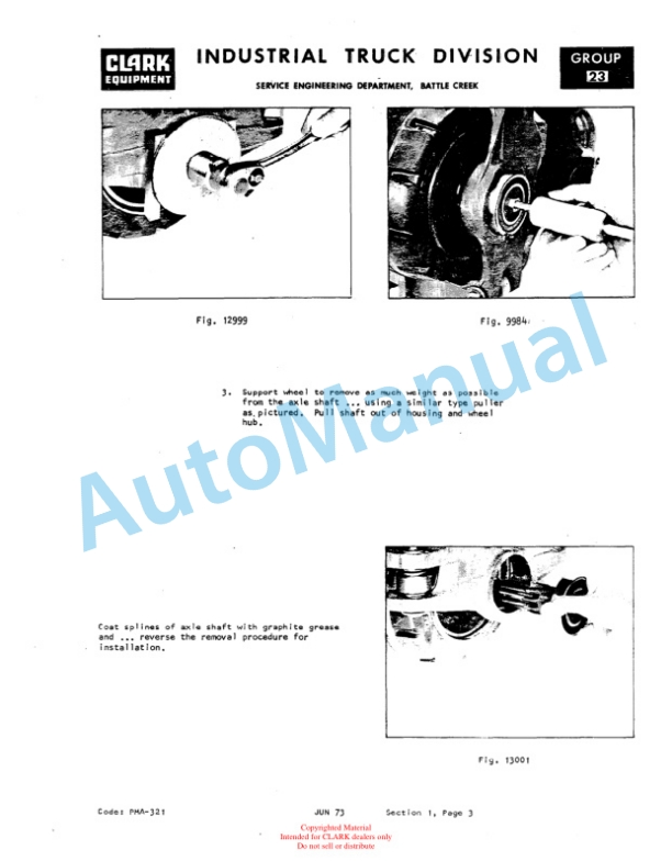 Clark P-465, PF40 Planned Maintenance and Adjustment Procedures Manual PMA-425 3 Clark P-465, PF40 Planned Maintenance and Adjustment Procedures Manual PMA-425-3