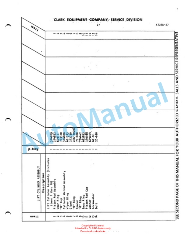 Clark Powrworker P30 Maintenance Manual and Parts Book X123A 4 Clark Powrworker P30 Maintenance Manual and Parts Book X123A-4