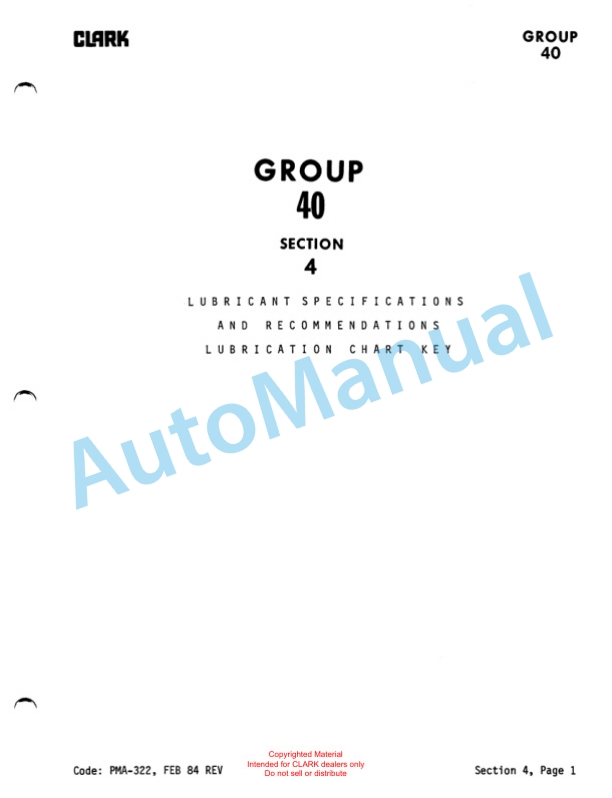 Clark PT 5, PT 7 Planned Maintenance and Adjustment Procedures Manual PMA-528 4 Clark PT 5, PT 7 Planned Maintenance and Adjustment Procedures Manual PMA-528-4