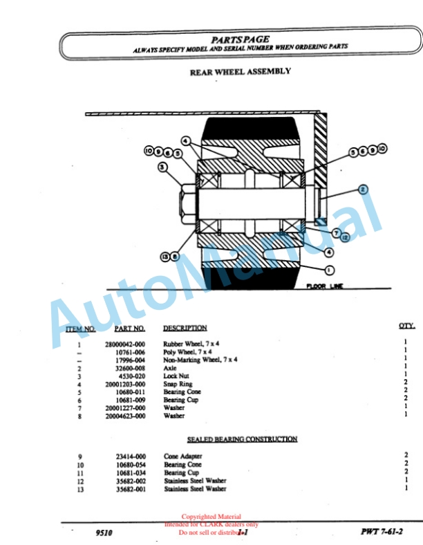 Clark PWT 7 Parts Manual X-169 3 Clark PWT 7 Parts Manual X-169-3