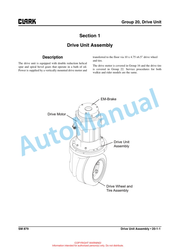 Alternative view of Clark PWX30-40, HWX30-40 Service Manual SM-879